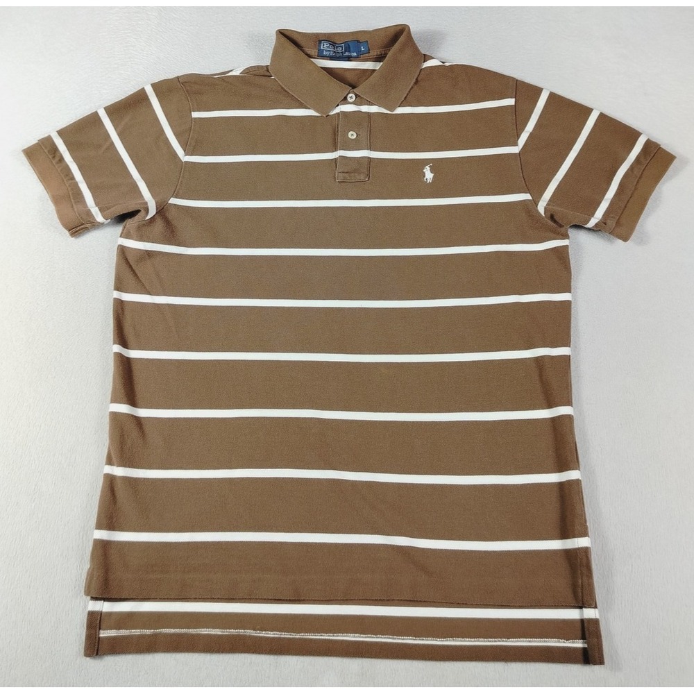 Vintage Polo By Ralph Lauren Polo Shirt Mens Large Brown Striped Pony Preppy 90s